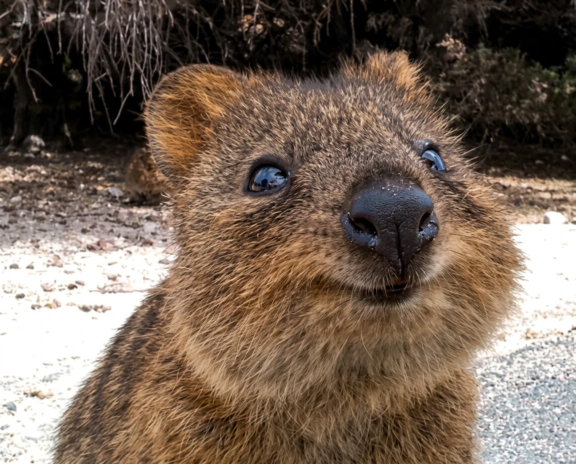 A very happy quokka smiling into the camera